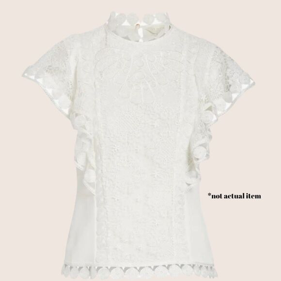 🤍 TED BAKER LONDON HIGH NECK LACK FRONT BLOUSE WHITES SIZE 1 (US 2/4) SMALL - Picture 5 of 10